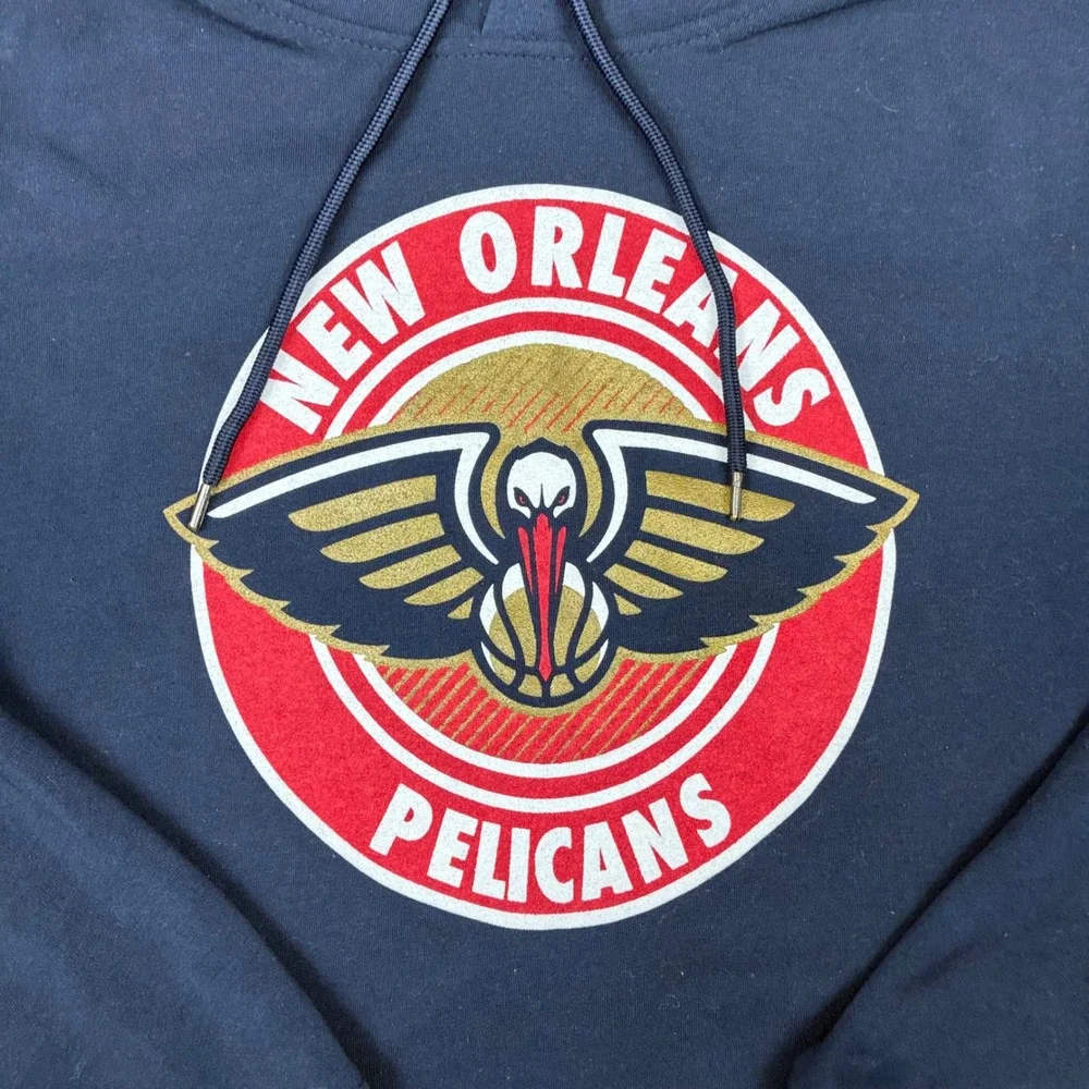 NBA New Orleans Pelicans Hoodie Navy Blue Fleece Pullover Mens Size Large